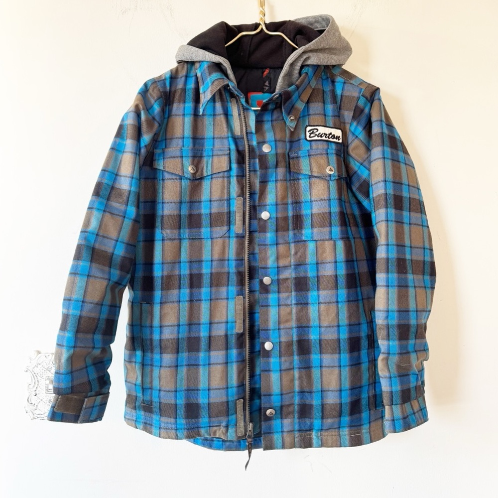Burton Uproar Blue and Black Plaid Hoodie Shacket Snowboard Jacket M 10/12 - Picture 7 of 11